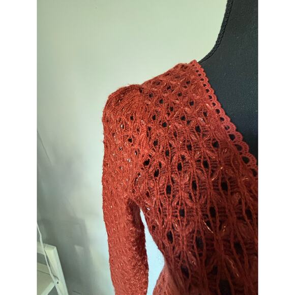 ANTHROPOLOGIE A’reve rust crochet cut out cardigan w tie front - Picture 6 of 10